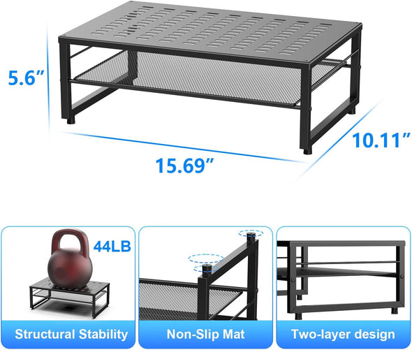 Gianotter Desk Organizers and Accessories, 2-Tier Metal Monitor Stand Riser, Desk Organizer for Monitor, Office Desk Storage Organizer for Office Supplies (Black)