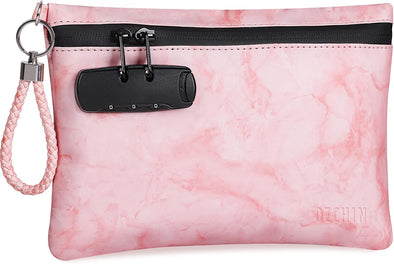 OZCHIN Smell Proof Bag with Combination Lock Certificates Organizer PU Leather Lock Bag Travel Storage Case 10 X 7 Inches Great Christmas Gifts for Women(Pink)