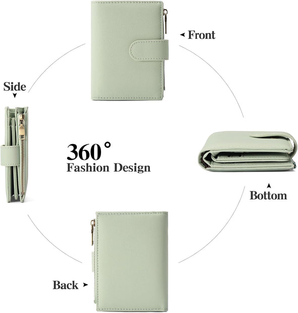 GAEKEAO Small Wallets for Women Leather RFID Blocking Bifold Zipper Pocket Wallet Card Case Purse with ID Window