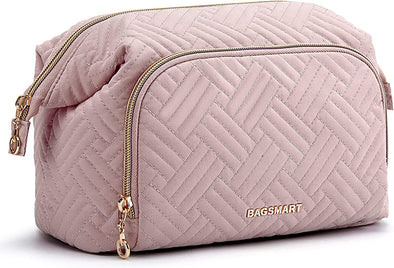 BAGSMART Travel Makeup Bag, Cosmetic Bag Make up Organizer Case,Large Wide-Open Pouch for Women Purse for Toiletries Accessories Brushes