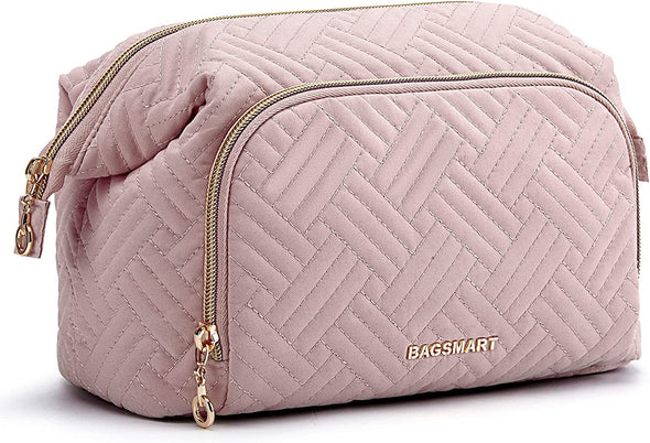 BAGSMART Travel Makeup Bag, Cosmetic Bag Make up Organizer Case,Large Wide-Open Pouch for Women Purse for Toiletries Accessories Brushes
