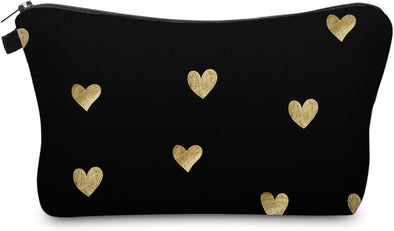 Cute Travel Makeup Bag Cosmetic Bag Small Pouch Gift for Women (Golden Heart)