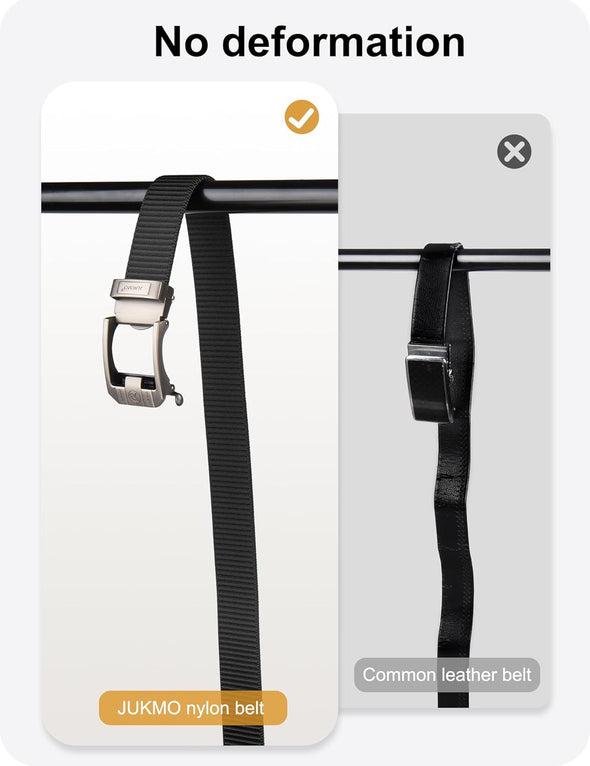 JUKMO Ratchet Belt for Men, Nylon Web Tactical Belt with Automatic Slide Buckle, Adjustable Trim to Fit