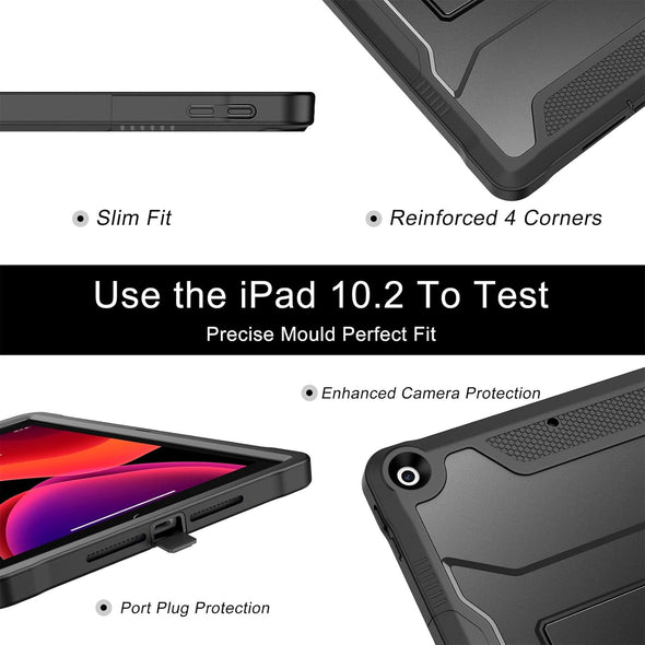 Soke Case for Ipad 9Th/8Th/7Th Generation 10.2-Inch (2021/2020/2019 Release), with Built-In Screen Protector and Kickstand, Rugged Full Body Protective Cover for Apple Ipad 10.2 Inch - Black