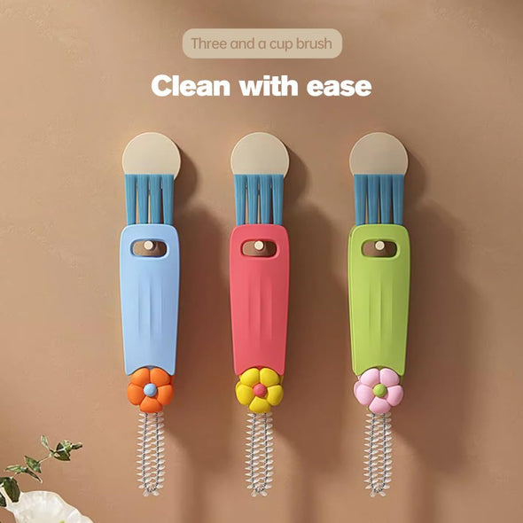 3 in 1 Cup Lid Cleaning Brush, 2025 New Crevice Cleaning Brush for Bottle Gap Tight Spaces, 3 in 1 Multifunctional Cleaning Portable Cup Lid Cleaner with Brush
