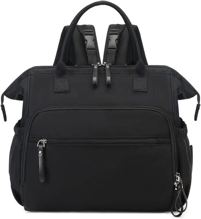Convertible Diaper Bag Tote, Wide Open Top 14 Pockets Nappy Backpack with Stroller Buckle, Water-Resistant (Black)