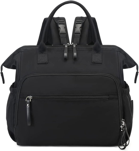 Convertible Diaper Bag Tote, Wide Open Top 14 Pockets Nappy Backpack with Stroller Buckle, Water-Resistant (Black)