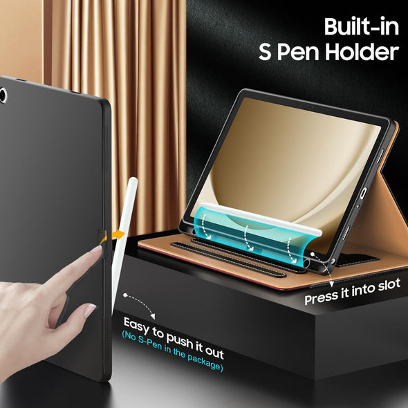 OKP Case for Samsug Galaxy Tab A9+ plus 11 Inch 2024(SM-X210/X216/X218), PU Leather Folio Cover with Multi-Angle Stand//Pen Holder, Auto Wake/Sleep Case for Galaxy A9+ 11" Tablet (Black+Brown)