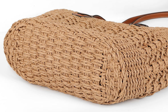 Women'S Straw Shoulder Bag Large Rattan Woven Totes Summer Travel Beach Handbag Handmade Top Handle Purse