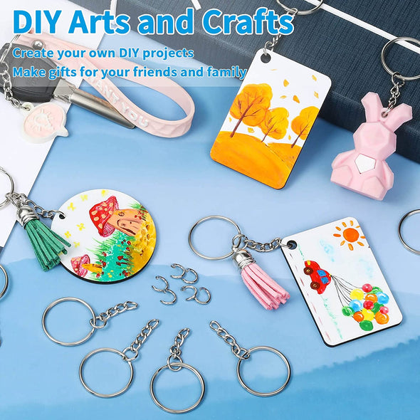 Paxcoo 50Pcs Keychains with Chain and 50 Pcs Jump Rings, Keychain Rings Kit Findings Bulk for Keychain Making Supplie DIY Crafts