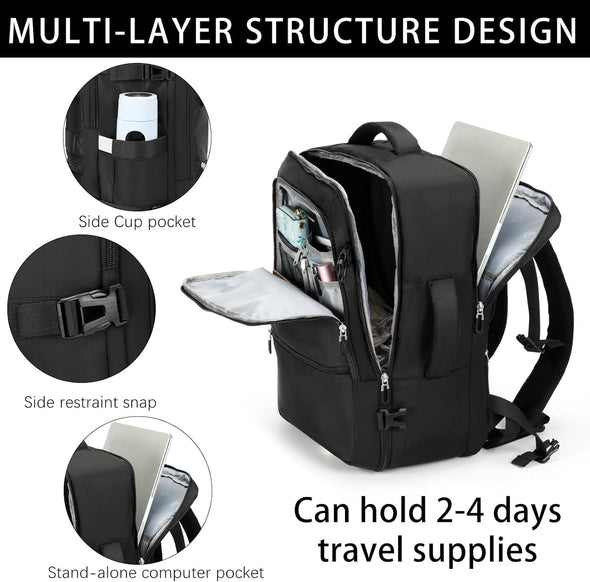 Sowaovut Travel Laptop Backpack, Extra Large Backpacks, Flight Approved Daypack, Business Bag Fit 17.3 Inch Laptop for Men Women (Black)