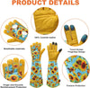 DLY Gardening Gloves for Women, Rose Gloves Gardening Thorn Proof, Long Garden Gloves for Women, Breathable Cowhide Leather Gauntlet (Medium, Blue)