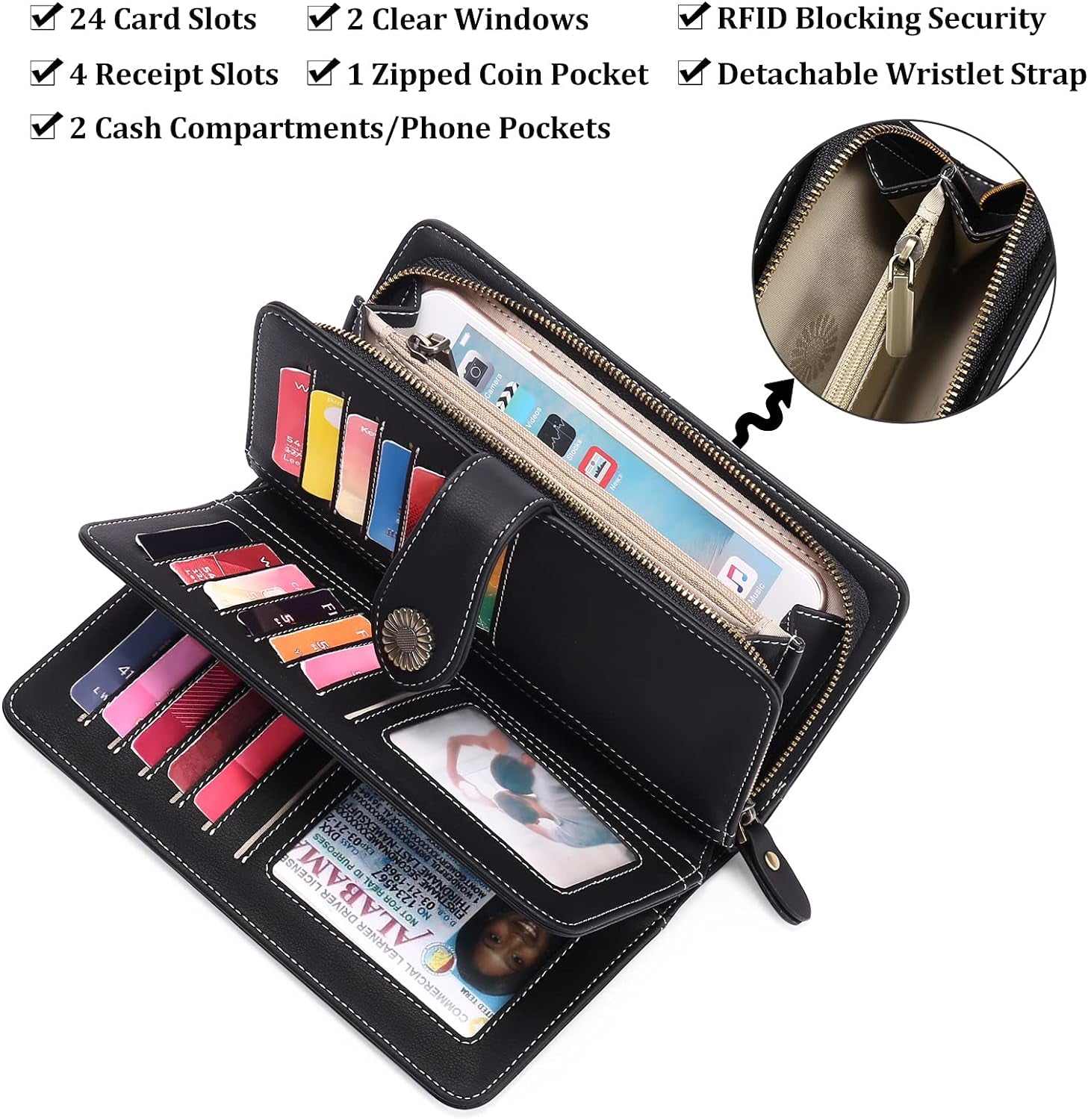 FALAN MULE Vrouwen Lederen Portemonnee Grote Capaciteit Bifold RFID FALAN MULE Vrouwen Lederen Portemonnee Grote Capaciteit Bifold RFID