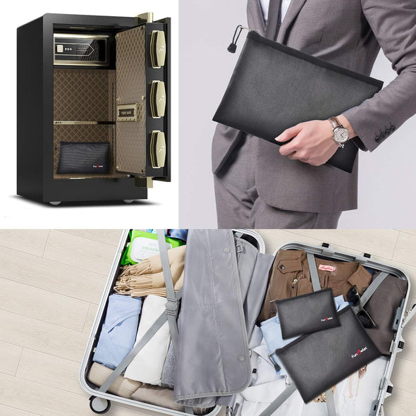 Fireproof Safe Money Document Bags - 2 Pack 13.4" X 9.8" and 10.6" X 6.7" Waterproof Zipper Bag, Fire & Water Resistant Storage Organizer Pouch for A4 A5 Documents Holder,File,Cash,Passport,Tablet