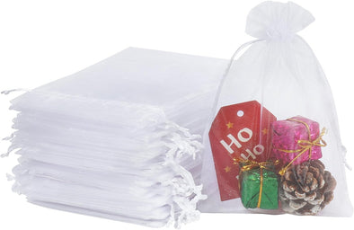 HRX Package 100Pcs White Organza Bags, 4X6 Inch Mesh Bags Drawstring Gift Bags Jewelry Pouches for Candy Wedding Favors Christmas