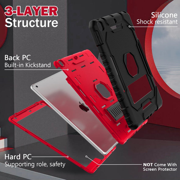 Case for Ipad 9Th/8Th/7Th Generation 2021/2020/2019(10.2 Inch), Heavy Duty Military Grade Shockproof Rugged Protective 10.2" Cover with Built-In Stand for Ipad 9 8 7 Gen (Black+Red)