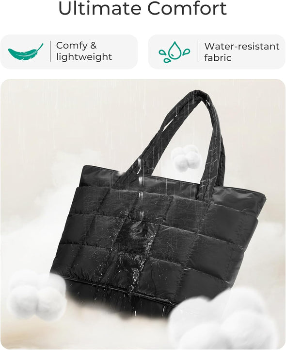 BAGSMART Expandable Tote Bag for Women, Zipper Puffer Work Tote with Water-Resistant Quilted, Nurse and Carry-On Travel Bag