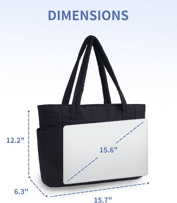 Wandering Nature Puffer Tote Bag with Cup Holder & Laptop Compartment & Trolley Sleeve for Travel, Work, Nurse, Women