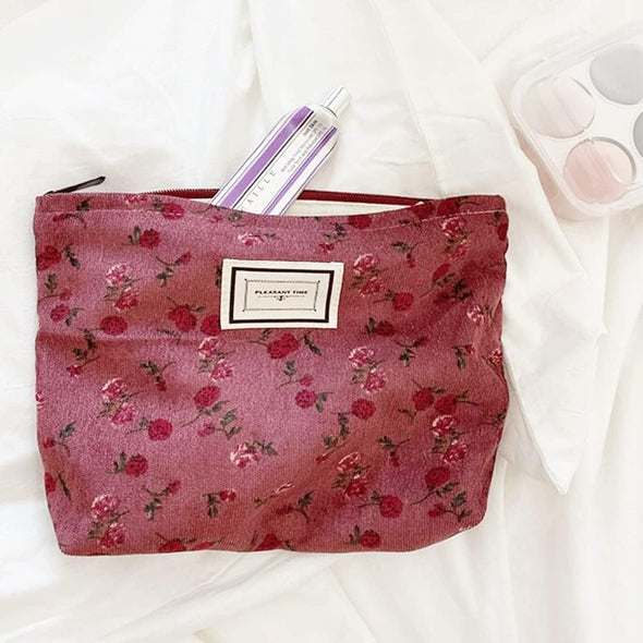 Sxosyo Cosmetic Bags for Women Makeup Bag Large Capacity Purse Travel Toiletry Zipper Storage Pouch Make up Brushes Organizer for Gifts (Dark Red, Rose)