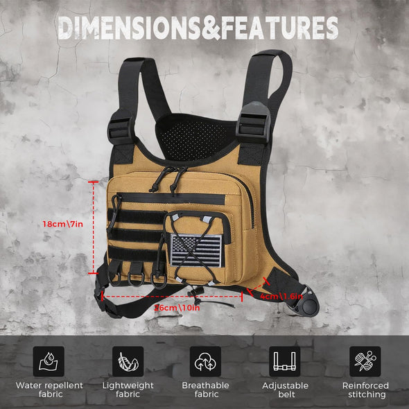Outdoor Sports Chest Bag for Men, Chest Vest Holster Fits Most Pistols, EDC Travel Chest Pack for Running, Hiking