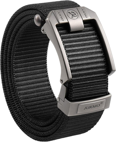JUKMO Ratchet Belt for Men, Nylon Web Tactical Belt with Automatic Slide Buckle, Adjustable Trim to Fit