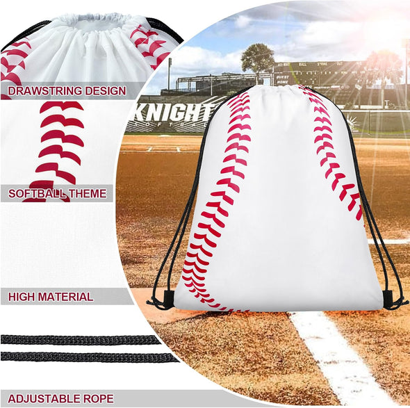 14 Pcs Drawstring Bags Softball Baseball Basketball Football Goodie Favor Bags Cinch Bag Sackpack for Sports Teams (Baseball)