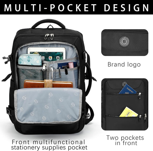 Sowaovut Travel Laptop Backpack, Extra Large Backpacks, Flight Approved Daypack, Business Bag Fit 17.3 Inch Laptop for Men Women (Black)