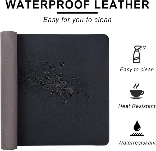 Leather Desk Pad Protector,Non-Slip Desk Pad,On-Slip PU Leather Large Mouse Pad,Easy Clean Desk Protecor Mat,Writing Pad for Office Work/Home/Decor(Black, 23.6" X 13.7")