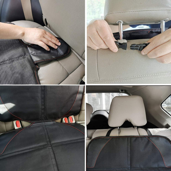 Car Seat Protector, 2 Pack Carseat Protector with Thick Padding, Baby/Pets for Child Car Seat-Mesh Pockets-Waterproof-Universal Size(Black)