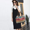 Canvas Handbag Multi-Color Striped Lattice Cross Body Shoulder Purse Bag Tote-Handbag for Women