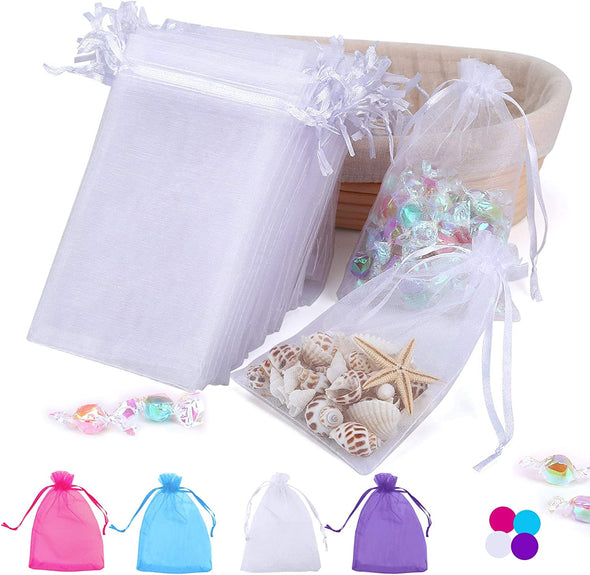 100PCS 4X6 Inch Organza Gift Bags for Jewelry Party Wedding Favor, Premium Sheer Gift Drawstring Pouch Candy Bags(White)
