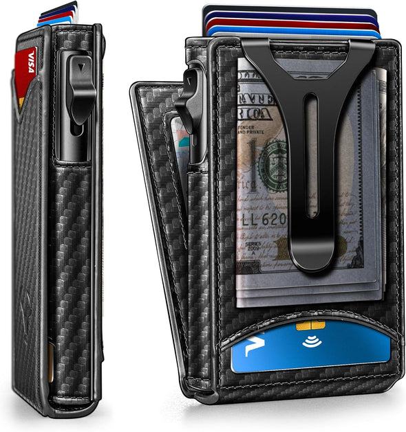 BULLIANT Men Wallet,Money Clip Wallet Slim for Gift Men 9Cards-Metal Credit Card Case in Magnetic Leather Flip