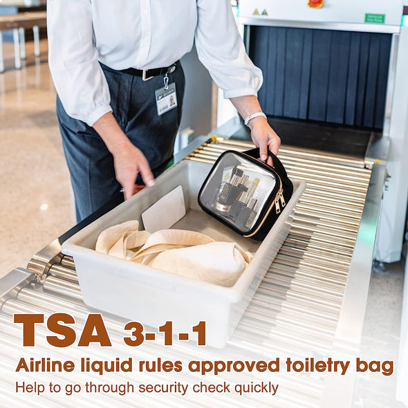 Wedama TSA Approved Toiletry Bag, 3 Pack Clear Makeup Bags with Handles, Quart Size Clear Toiletry Bags, PVC Cosmetic Bags for Women and Men, Carry on Airport Airline Compliant Bag, Black