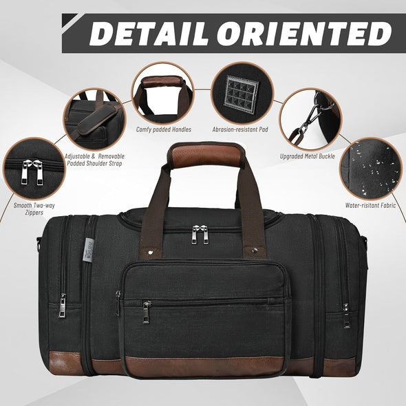 Duffle Bag for Travel,Overnight Weekend Gym Carry on Luggage Bag, 50L Travel Duffel Bag for Men Women, Expandable Spacious Travel Duffel Bag, Black