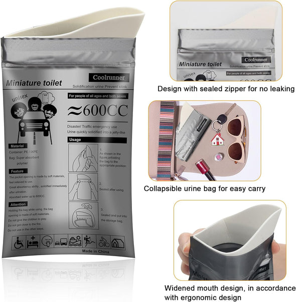 Coolrunner Disposable Urine Bags,8/12/20/24/50Pack Camping Pee Bags, Disposable Urinals Vomit Bags for Travel Urinal Toilet Traffic Jam Emergency Portable Toilet Bee Bag for Men Women Kids