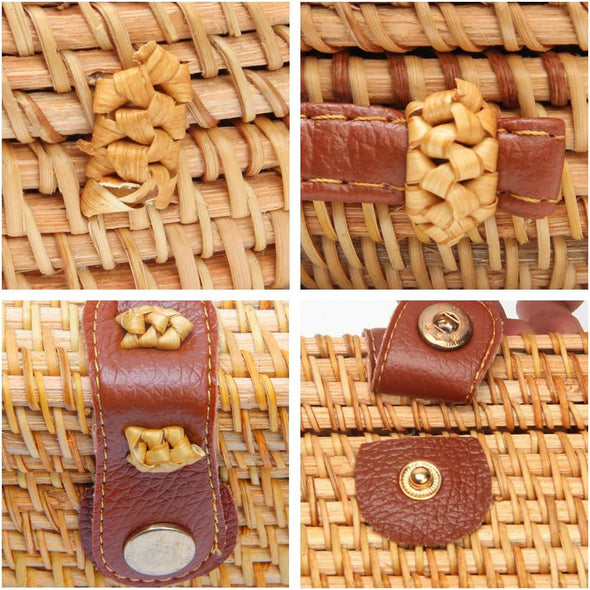 Crazypiercing Wicker round Square Crossbody Rattan Bag, Women Boho Bag Clutch Woven Handbag