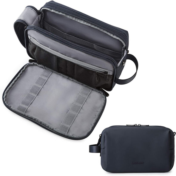 BAGSMART Toiletry Bag for Men, Travel Toiletry Organizer Dopp Kit Water-Resistant Shaving Bag for Toiletries Accessories, Door Room Essentials,Navy Blue-Medium