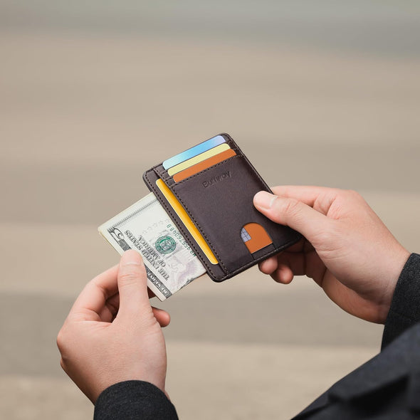 Buffway Slim Minimalist Front Pocket RFID Blocking Leather Wallets for Men and Women