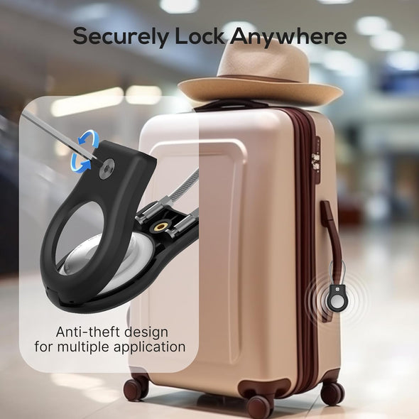 Airtag Holder - (4 Pack) Air Tag Lock Keychain with Wire Cable Compatible with Apple Airtags,Ultra Durable Anti-Lost Protective Case with Keyring for Luggage, Key, Backpack, Pet, Bag, Black