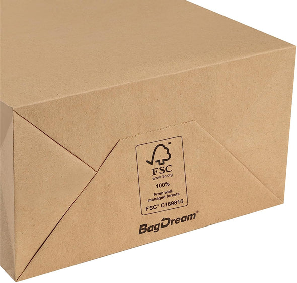 Bagdream Grocery Bags 12X7X17 Inches 100Pcs Heavy Duty Kraft Brown Paper Grocery Bags, Durable Recyclable Paper Barrel Sacks, for Gifts, Retail, Storage, Wrapping, Food Delivery