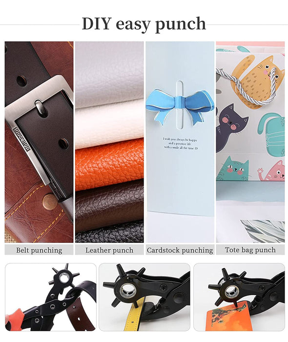 Leather Hole Punch, Belt Hole Puncher for Leather, Revolving Punch Plier Kit, Leathers Puncher Plier for Belts, Watches, Handbags, Punch Tool Diameter: 4.5/4 /3.5/3/2.5/2Mm.