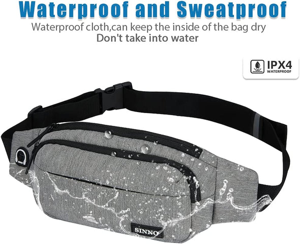 SINNO Large Crossbody Fanny Pack for Women Men Belt Bag with 4-Zipper Pockets for Travel Running Hiking Workout Dog Walking Outdoors Sport Fishing Waist Pack Bag Carrying All Phones