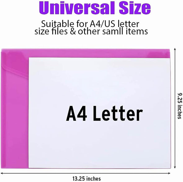 Sooez 12 Pack Plastic Envelopes Poly Envelopes, Heavyduty File Folders, Clear Folders with Pockets, Folders for Documents Letter A4 Size, Filing Folders, Travel Bags, Office School Paper Storage