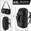 65L Large Duffle Bag, 3-In-1 Tactical Backpack MOLLE Pack for Sports, Gym, Outdoor, Black