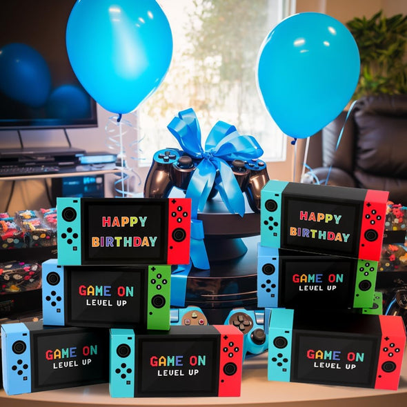 Video Game Party Favor Boxes - 12 PCS Game on Theme Gifts Boxes for Boys Kids Video Game Birthday Party Supplies Goodie Candy Bags Gamer Party Decorations