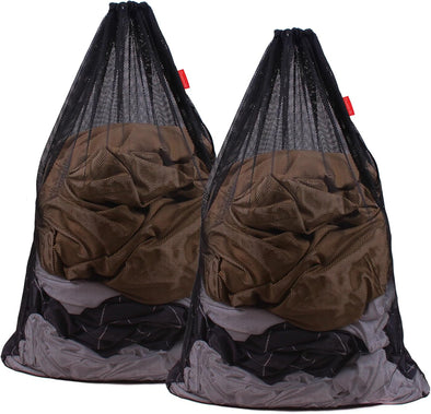 Mesh Laundry Bag Heavy Duty Drawstring Bag, Factories, College, Dorm, Travel and Apartment Dwellers, 24 X 36 Inches, 2 Pack, Black