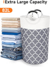 Large Laundry Basket Laundry Hamper Bag Washing Bin Clothes Bag Collapsible Tall with Handles Waterproof Travel Bathroom College Essentials Storage for College Dorm, Family (Grey) 82L