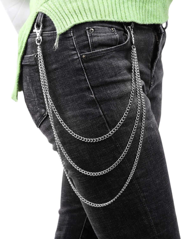 Anezus 3Pcs Belt Chain, Pocket Chain, Chains for Wallet, Pants, Jeans, Goth Accessories for Eboy, Egirl, Men and Women