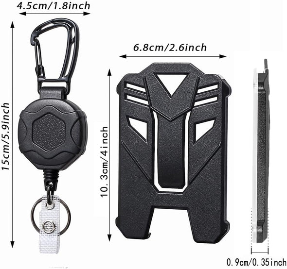 Badge Holder Retractable Clip Heavy Duty Carabiner Badge Reel Keychain with Lanyard ID Cards Holder Cool Tactical ID Holder