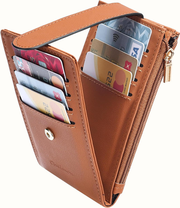 Womens Wallet Slim RFID Blocking Bifold Multi Card Case Wallet with Zipper Pocket (Tan)